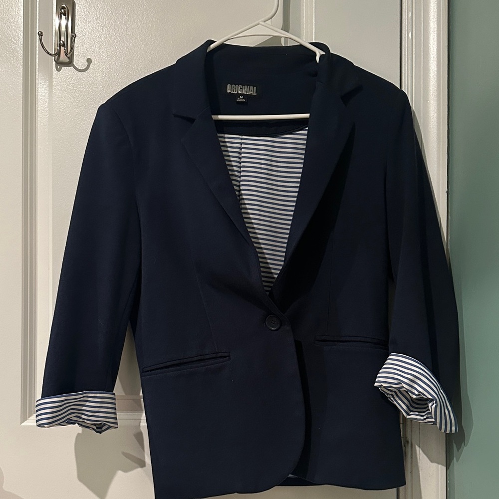 Nicole Miller Midnight Blue Blazer with Striped Lining